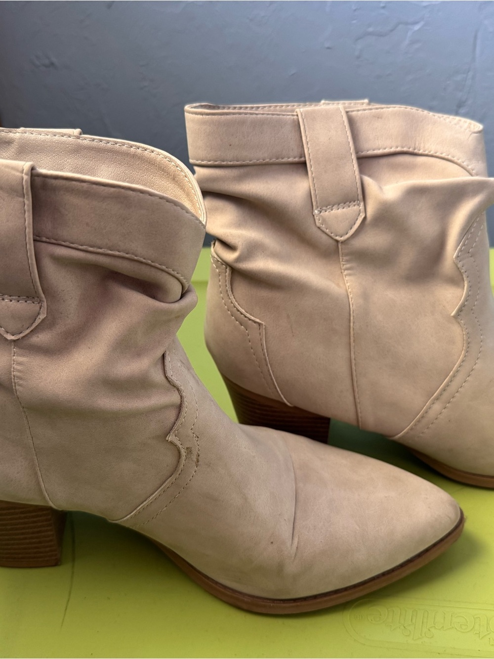 Women's Beige Suede western style Ankle Boots